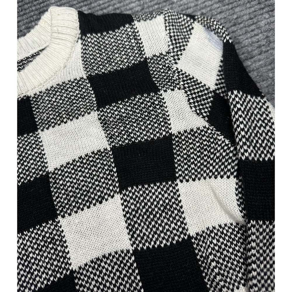 The Most Beautiful Thing Sweater Womens Small Black White Checkered Knit Scallop